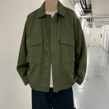 Куртка-карго для мужчин, модная спортивная рубашка в стиле хип-хоп с большим карманом, универсальные свободные повседневные пальто в японском корейском стиле Solod Color 7