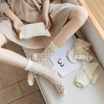 Летние дышащие ультратонкие носки, женские прозрачные кружевные шелковые эластичные носки с кристаллами Роз для девочек, женские шелковые чулки Sox