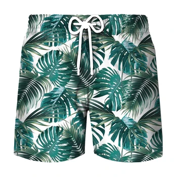 Летние мужские шорты в гавайском стиле с тропическими растениями и 3D-принтом, быстросохнущие плавательные шорты, Повседневные пляжные брюки, мужская одежда большого размера 3