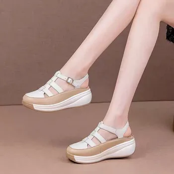 Летние Новые женские босоножки с вырезами 2023, Горячая распродажа, повседневная женская обувь в стиле ретро, простые и универсальные удобные сандалии 5