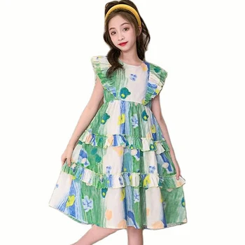 Летние платья для девочек, платье с цветочным рисунком, детское новейшее платье для детей, костюмы для девочек в повседневном стиле, детские костюмы 12
