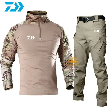 Летний мужской костюм Daiwa Военная форма Тренировочные куртки Камуфляжные охотничьи рубашки Комплект одежды для пейнтбола Футболки для рыбалки Костюмы 9