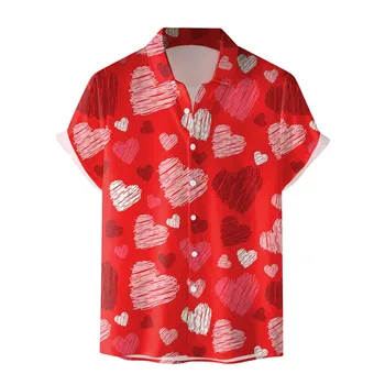 Летняя мужская рубашка поло с 3D цифровой печатью с рисунком красного сердца 2023 года с воротником-поло с коротким рукавом 12
