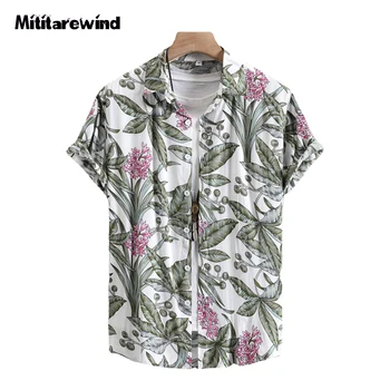 Летняя рубашка с цветочным принтом, мужская модная хлопковая рубашка с коротким рукавом и лацканами, мужская пляжная рубашка в праздничном стиле, мужские японские модные футболки 2