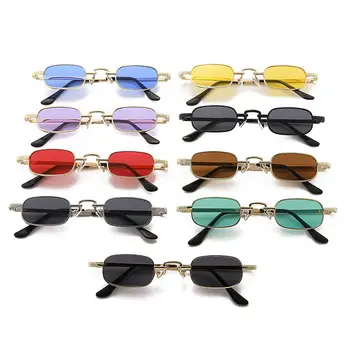 Маленькие прямоугольные Солнцезащитные очки в металлической оправе в стиле ретро, 1ШТ, для женщин, мужчин, Винтажные очки с защитой от UV400 в стиле панк, Классические Овальные очки 9