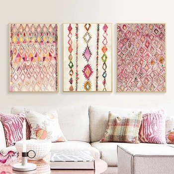 Марокканский ковер, розовые плакаты и принты, эклектичный домашний декор, богемное искусство, живопись на холсте, настенные рисунки для украшения стен 7
