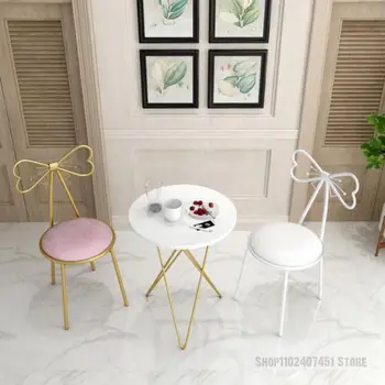 Металлический стул в скандинавском стиле с бантом, кафе, тематический ресторан с молочным чаем, сочетание стола и стула, современный стул с простой спинкой 6
