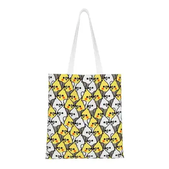 Милая сумка для покупок с попугаями Cockatiel Squad, продукты для переработки животных, холщовая сумка для покупок через плечо 8