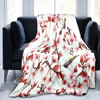 Милое фланелевое одеяло с птицами, мультяшные Животные, Одеяло с рисунком листьев, Теплое Легкое Супер Мягкое для дивана-кровати, одеяло для дивана 1