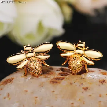 Милые серьги-гвоздики в виде пчелы, женские серьги в стиле минимализм золотисто-серебристого цвета для подростков, подарок на день рождения, ювелирные изделия 13