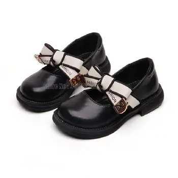Милые туфли на плоской подошве с бантом для девочек, детские Нескользящие Классические черные туфли на плоской подошве для девочек 6