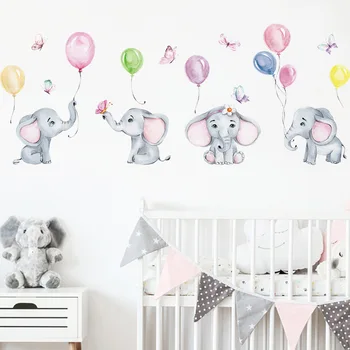 Милый Слоник, наклейки на стену с воздушным шаром, бабочка, съемная наклейка для кабинета в детской, плакат для декора детской комнаты, настенная роспись 1