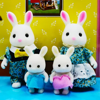 Мини-кукла-кролик, игрушки, набор кукол для семьи кроликов, Имитация лесных животных, детские игрушки, фигурки из кукольного домика, Коллекционные игрушки, подарок для девочки 8
