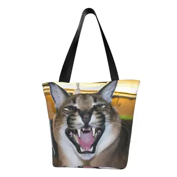Многоразовая Большая Дискета Caracal Cat Funny Meme Shopping Bag Женская Холщовая Сумка Через Плечо, Моющиеся Сумки Для Покупок С продуктами