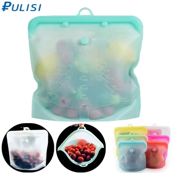 Многоразовый Пищевой контейнер PULISI Силиконовый пакет для хранения продуктов в морозильной камере Кухонные пакеты для хранения продуктов в микроволновой Печи Можно мыть в посудомоечной машине 6