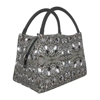 Модная красивая термоизолированная сумка для ланча со стразами, ювелирные изделия с бриллиантами, портативная сумка для ланча для работы, путешествий, еды 9