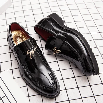 Модная мужская обувь, черные кожаные туфли высокого класса, роскошная лакированная кожа, свадебный банкет, мужская деловая официальная одежда, оксфордские туфли 17