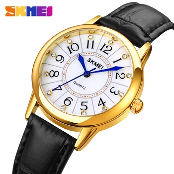 Модные кварцевые часы SKMEI для женщин с роскошным кожаным ремешком, повседневные простые женские наручные часы, официальный оригинальный кварцевый механизм