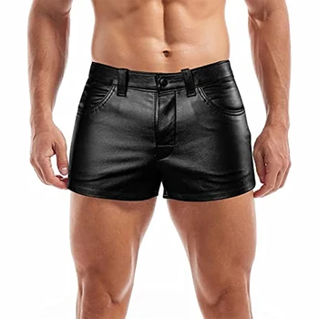 Модные мужские шорты из искусственной кожи Thoshine, сексуальные шорты Rave Hot с прямыми штанинами, короткие брюки для клубной вечеринки с карманами 11