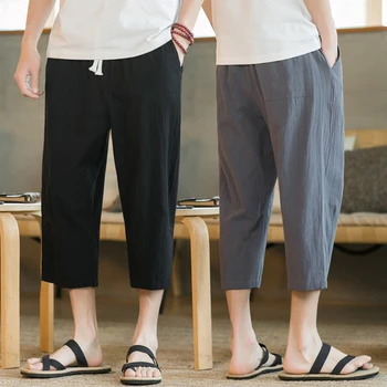 Модные повседневные брюки, мужские льняные свободные брюки, трендовые прямые брюки в корейском стиле, дышащие и удобные, 6 цветов 5