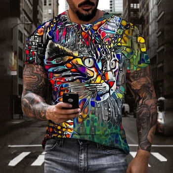 Модные футболки с 3D-принтом Cat Для мужчин и женщин, летняя модная повседневная крутая футболка с коротким рукавом в стиле харадзюку, уличная одежда, топы оверсайз 12