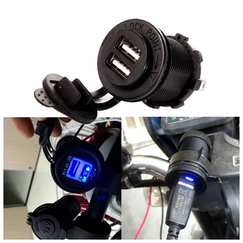 Мотоциклетная розетка с двойным USB-зарядным устройством 5V 2.1A Зарядное устройство со светодиодной подсветкой для мобильного телефона Аксессуары для двигателя 16
