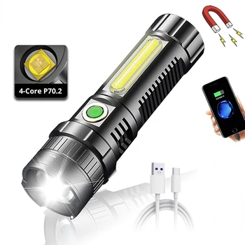 Мощный Фонарик LED XHP70.2 USB Перезаряжаемый COB Факел Водонепроницаемый Зум-Фонарь с Дисплеем Питания Super Bright 26650 Light 7