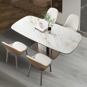 Мраморный прямоугольный стол для столовой Высококачественная бытовая мебель Для кухни ресторана Длинный стол со стульями Мебель 8