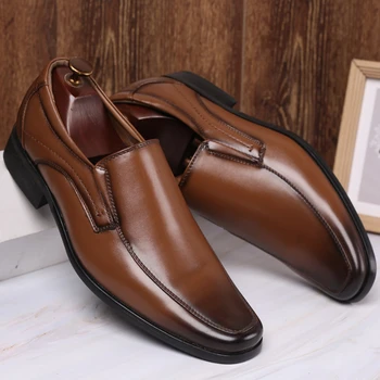 Мужская кожаная обувь в стиле ретро, весна-осень, элегантные повседневные деловые туфли на плоской подошве с квадратным носком, Вечерняя модельная обувь Zapatos Para Hombre 10
