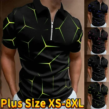 Мужская простая атмосферная деловая рубашка, повседневный лацкан на молнии, короткий рукав, модный принт, короткий рукав на молнии XS-8XL 8