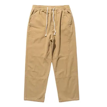 Мужские Длинные брюки, Однотонные Спортивные брюки на завязках с карманами, Летние Модные Брюки Свободного кроя, Прямые брюки 3