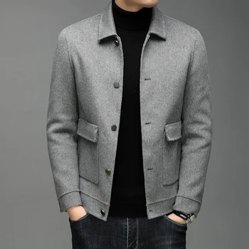 Мужские куртки MLSHP из 70% шерсти, роскошная весенне-осенняя однобортная повседневная мужская верхняя одежда, Модные однотонные серо-черные мужские пальто