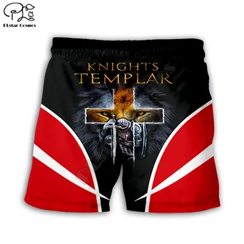 Мужские летние повседневные шорты Knights Templar Lion с 3D-принтом, быстросохнущие забавные пляжные шорты с эластичным поясом, прямая доставка 19