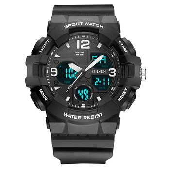 Мужские цифровые часы OHSEN, кварцевые светодиодные Аналоговые цифровые водонепроницаемые мужские наручные часы, черные силиконовые часы для дайвинга Reloj Masculino 9