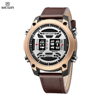 Мужские часы MEGIR, роскошные военные спортивные наручные часы, модные роликовые повседневные кварцевые часы, кожаные мужские часы, хронограф 4