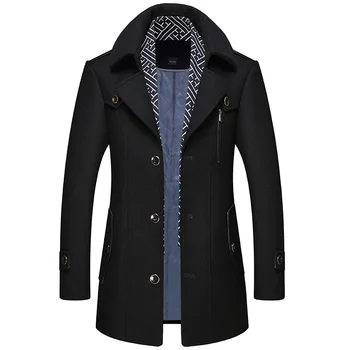 Мужское пальто, шерстяное пальто, Модное Теплое мужское пальто с отложным воротником, куртки, Шерстяные мужские пальто, Смеси, Шарф, Повседневная верхняя одежда, Однобортный вариант 2