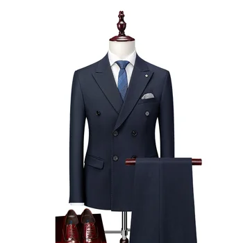 Мужской двубортный высококачественный комплект из 2 предметов, мужские костюмы, 2 предмета, свадебные костюмы для мужчин, деловые смокинги 1