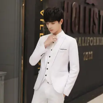 Мужской костюм однотонного цвета с длинным рукавом, однобортный модный приталенный пиджак из смеси хлопка A92 9