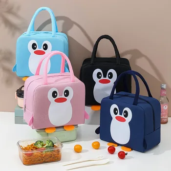 Мультяшный Пингвин, изоляционная сумка для ланча, милая женская детская термосумка для бенто, сумка-холодильник, контейнер для хранения для путешествий и пикника