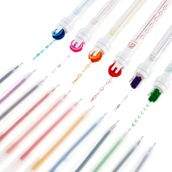 Набор из 6 ручек-хайлайтеров с двумя наконечниками и 12 цветных гелевых ручек разных цветов, креативный роликовый хайлайтер, изогнутые ручки для плавного письма 3