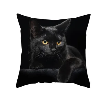Наволочка с рисунком Черного кота из полиэстера с принтом животных, домашний декор, чехлы для кресел, диванов, текстиль, креативные подушки 45 * 45 12