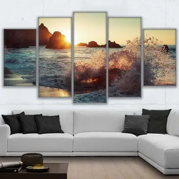 Напечатанный холст Морской закат Волны Картина Настенная художественная рамка для гостиной Dream Beauty