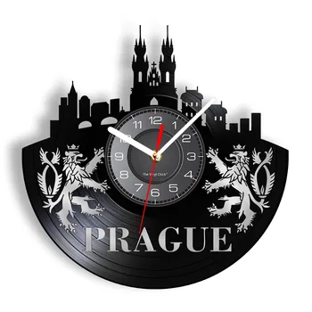 Настенные часы Prague Cityscape Со светодиодной подсветкой, достопримечательности столицы Чешской Республики, настенные часы с виниловой пластинкой, уникальный подарок для путешествий 2