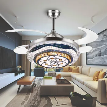 Невидимый потолочный вентилятор, лампа для гостиной, спальни, столовой, хрустальный светильник, роскошная люстра с дистанционным управлением 110 В 2