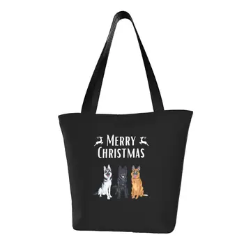 Немецкая овчарка, Рождественская цитата, Сумки для покупок, Мультяшные холщовые сумки для покупок, сумки большой емкости 4