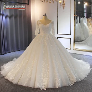 Новая модель блестящего свадебного платья gelinlik с короткими рукавами новая модель свадебного платья 5