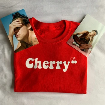 Новая футболка в стиле H-Styles 'Cherry', Милая футболка HS Fine Line, Относитесь к людям с добротой, футболки для любителей музыки в стиле гранж