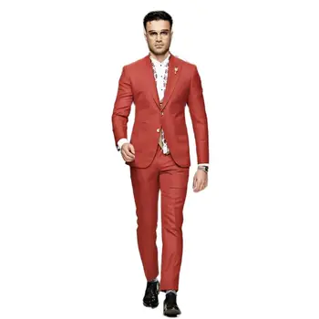 Новые красные мужские костюмы, куртка Slim Fit, 2 предмета / Блейзер с брюками, Официальная деловая офисная мужская одежда /Однотонное свадебное мужское платье 4