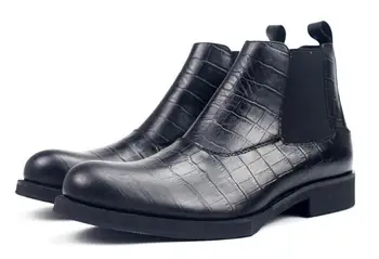 Новые модные повседневные мужские ботильоны классическая однотонная черная мужская обувь мужские ботинки Челси из натуральной кожи ручной работы 3