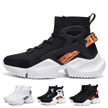 Новые стильные черно-белые кроссовки с толстой подошвой для мужчин, белые кроссовки, уличная спортивная обувь, мужские тренировочные спортивные кроссовки для бега трусцой 8